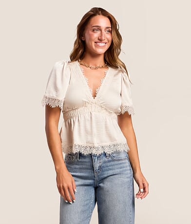 Satin Eyelash Lace Trim Top