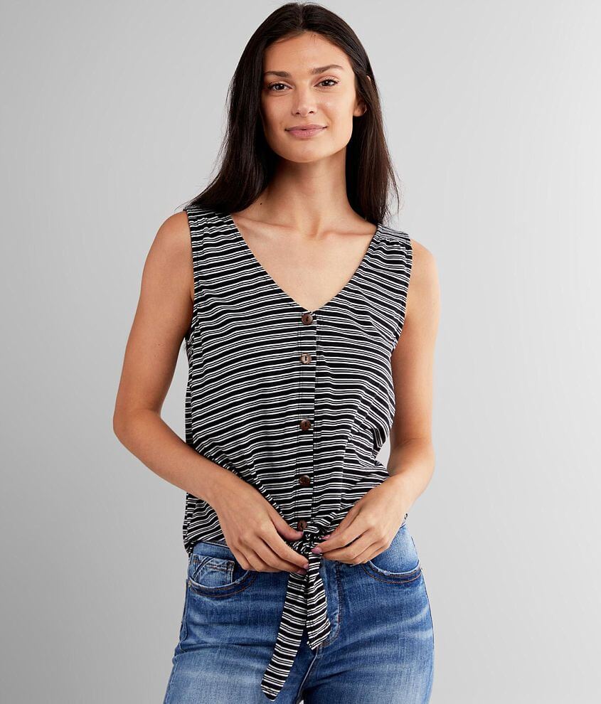 Blu Pepper Striped Front Tie Tank Top front view