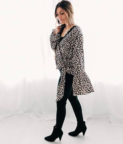 Blu Pepper Leopard Wrap Top full left side view