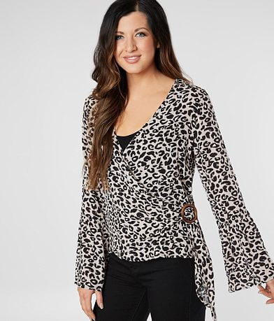 Blu Pepper Leopard Wrap Top full right side view