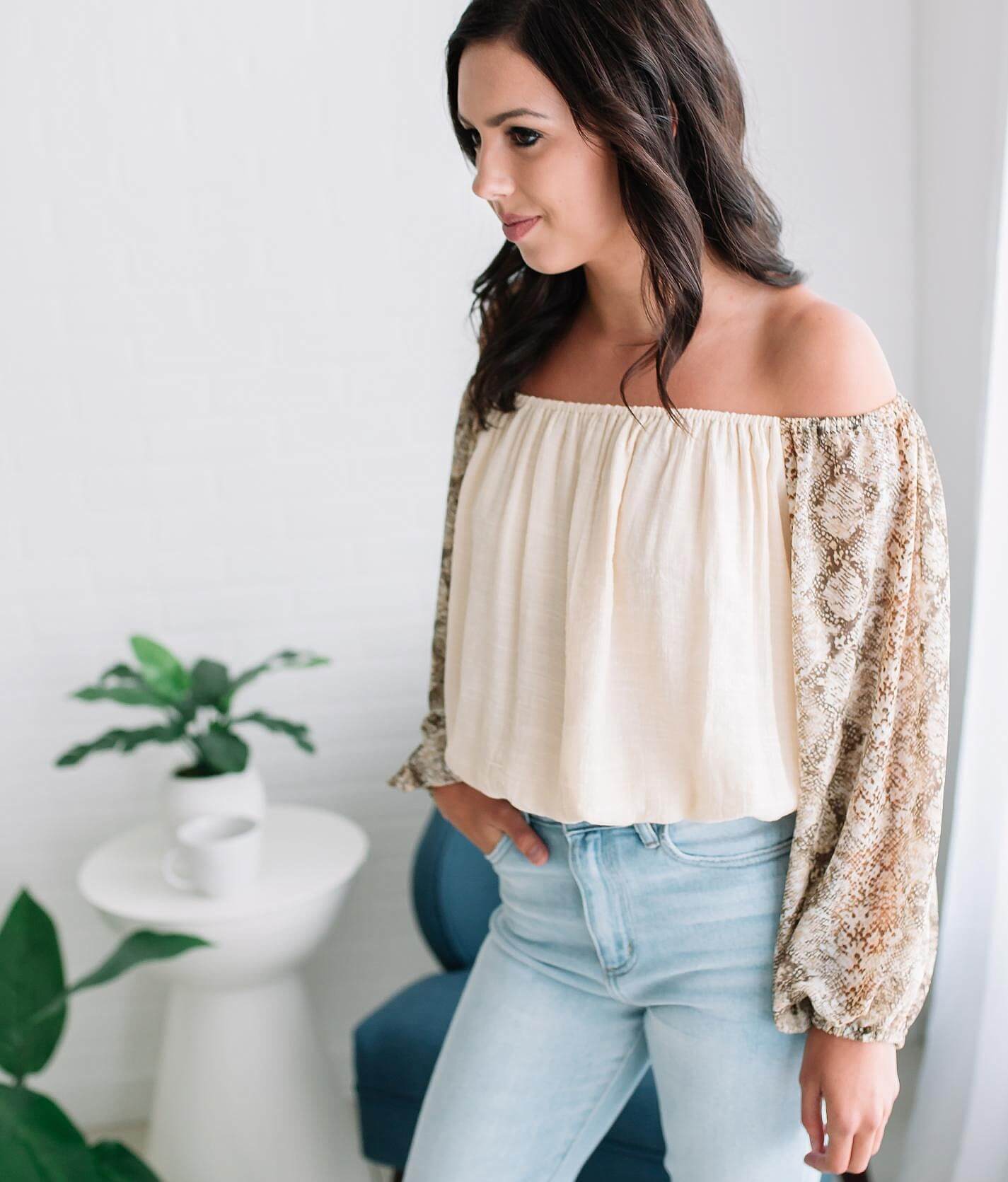 Blu Pepper Off The Shoulder Top - Women's Shirts & Blouses In Taupe ...