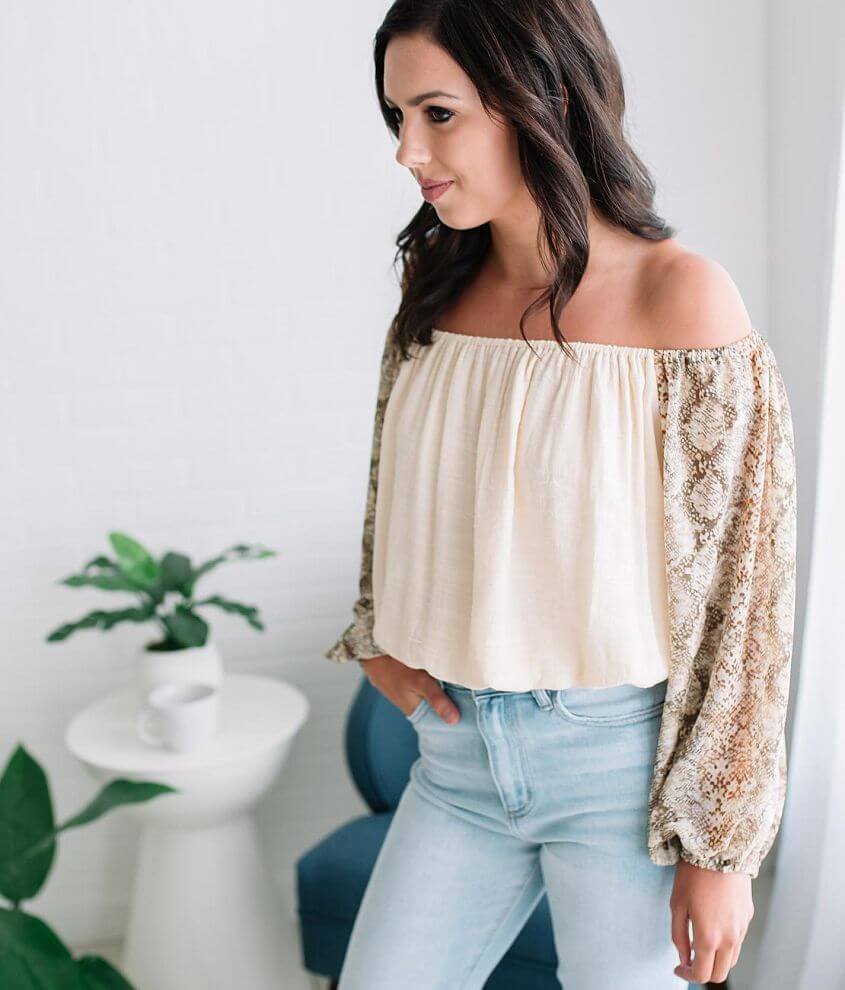 Blu Pepper Off The Shoulder Top - Women's Shirts/Blouses in Taupe Multi ...