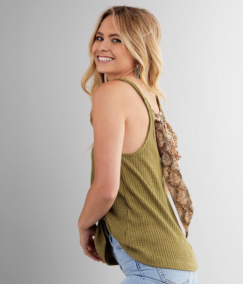 Blu Pepper Waffle Knit Tank Top Women's Tank Tops in Olive Multi Buckle