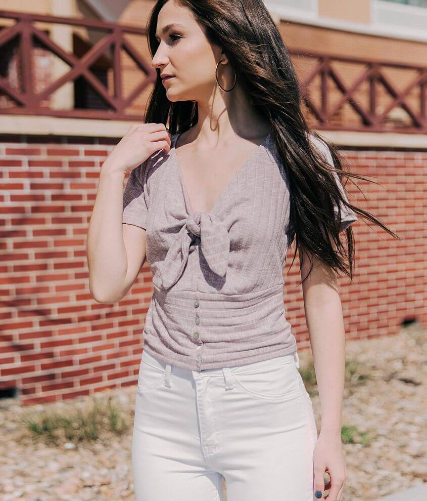 Ribbed V-neck Top main image 1