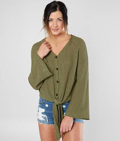 Blu Pepper Front Tie V-Neck Pullover Sweater full right side view