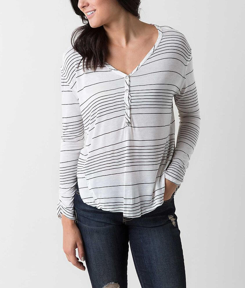 Blu Pepper Striped Henley Top front view