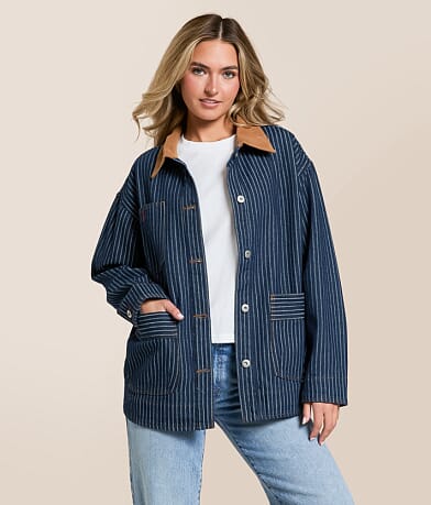 J.O.A. Striped Denim Barn Jacket front view