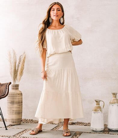 Moon River High Low Tiered Maxi Skirt misc detail 3 view