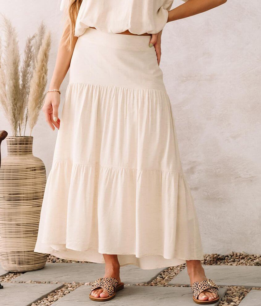Moon River High Low Tiered Maxi Skirt front view