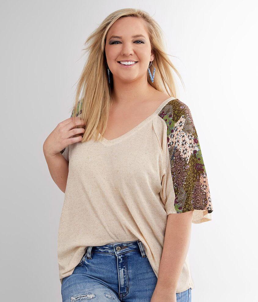 perch Pieced Rib Knit Top - Plus Size Only front view