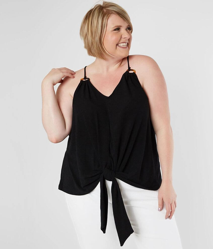 Blu Pepper Front Tie Tank Top - Plus Size Only front view