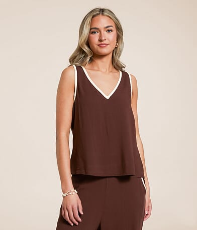 Blu Pepper Contrast Trim Tank Top front view