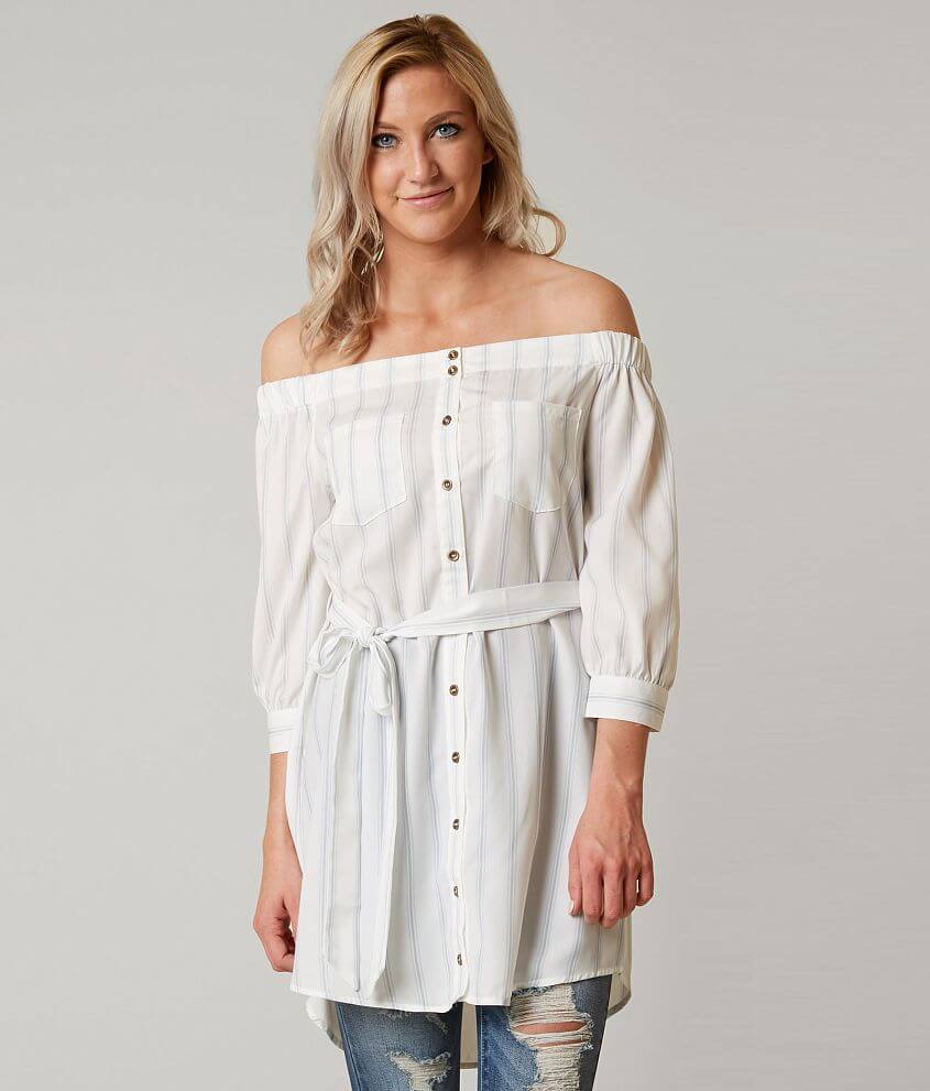 Sweet Wanderer Off The Shoulder Tunic Top front view