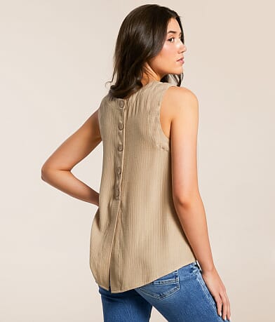 Blu Pepper Back Button Tank Top front view