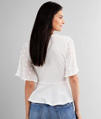 E & M Surplice Peplum Top BACK