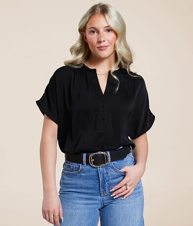 Blu Pepper Satin Henley front view
