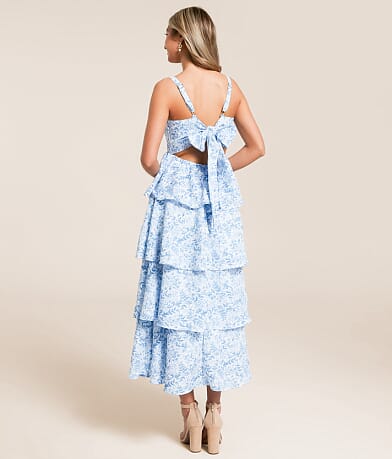 MINE Floral Tiered Maxi Dress back view