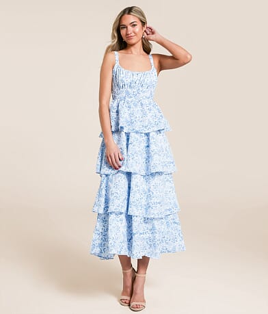 MINE Floral Tiered Maxi Dress front view