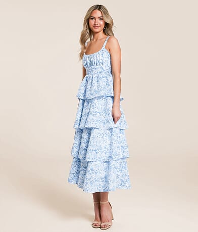 MINE Floral Tiered Maxi Dress full right side view