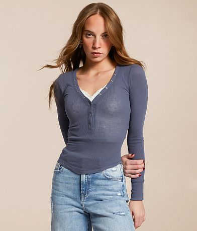 The Workshop Ribbed Henley full left side view