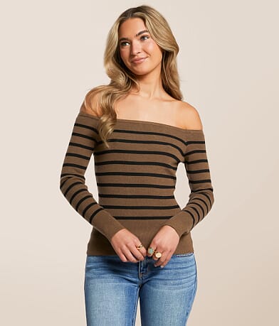 Blu Pepper Striped Off The Shoulder Top front view