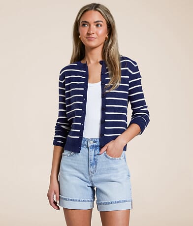 The Workshop Striped Cardigan Sweater front view