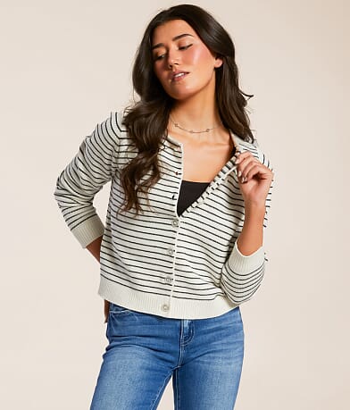Blu Pepper Striped Cardigan Sweater front view