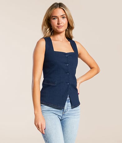 Blu Pepper Square Neck Denim Tank Top front view