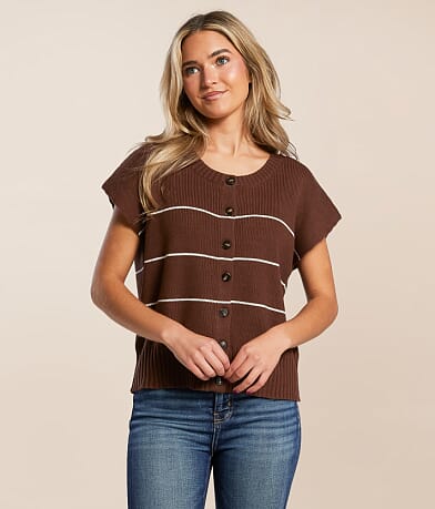 The Workshop Striped Boxy Sweater Vest front view