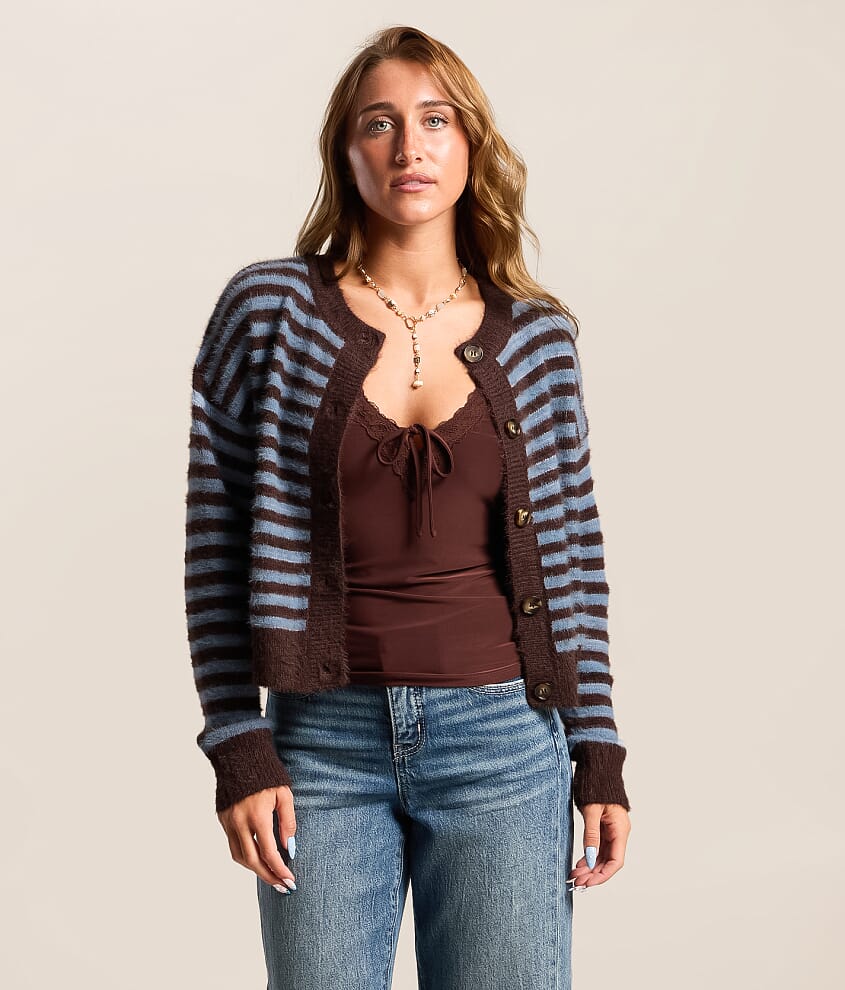 Striped Boxy Cardigan Sweater