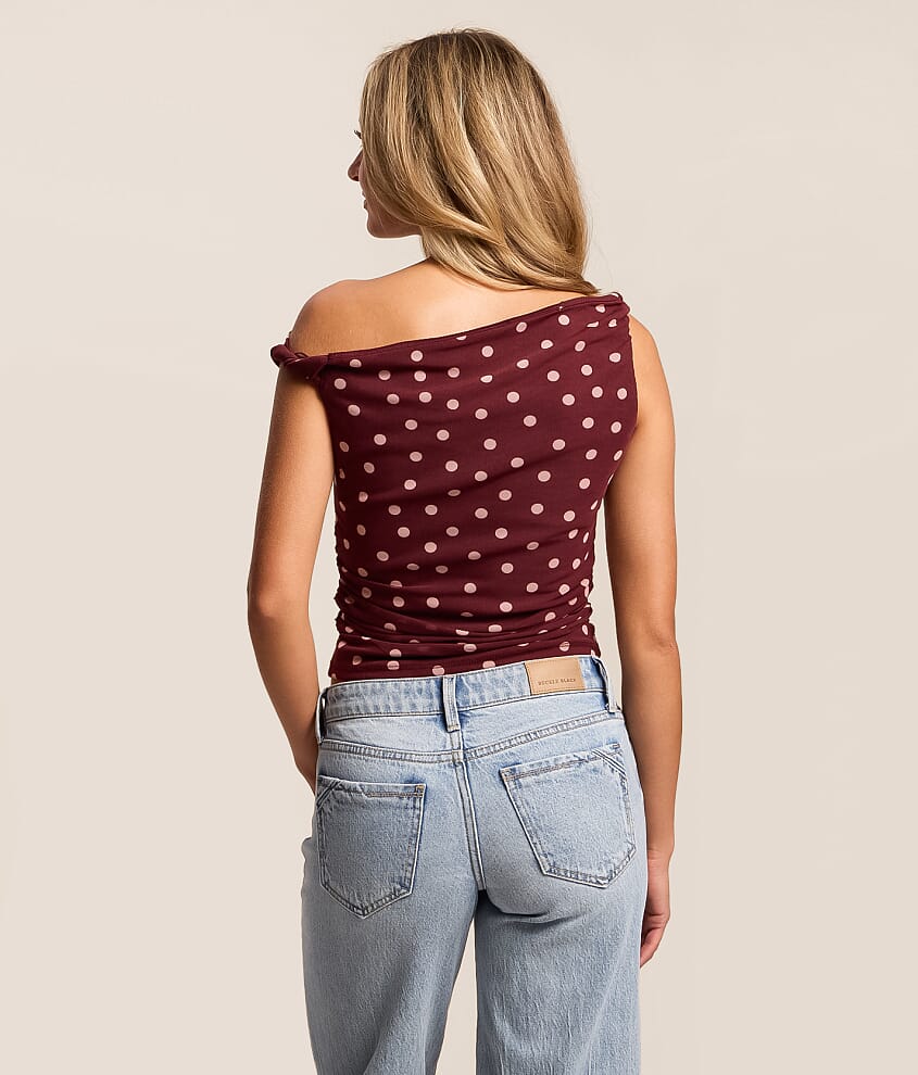Twisted Polka Dot Mesh Top