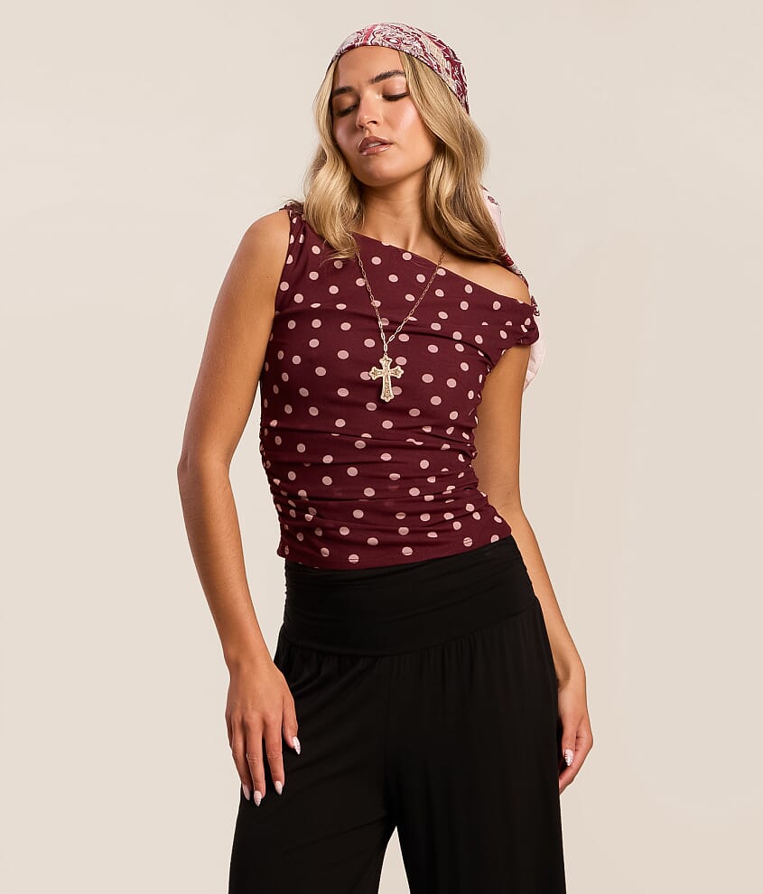 Twisted Polka Dot Mesh Top