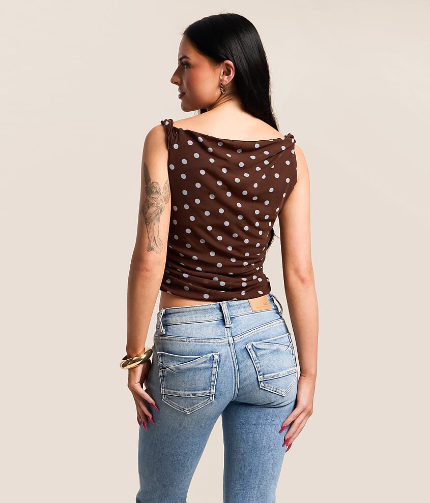 Twisted Polka Dot Mesh Top
