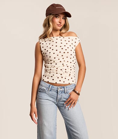 Twisted Polka Dot Mesh Top