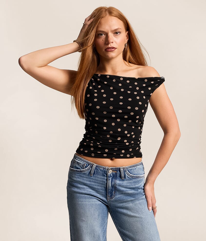 Twisted Polka Dot Mesh Top - thumbnail 4
