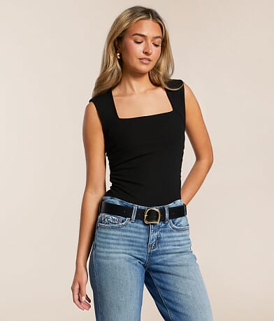The Workshop Ruched Square Neck Tank Top front view