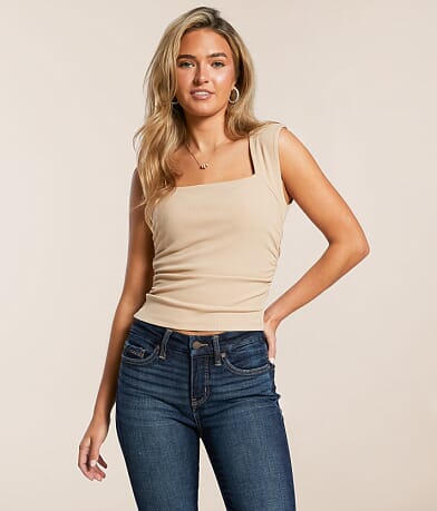 The Workshop Ruched Square Neck Tank Top front view