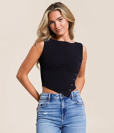 The Workshop Studio Asymmetrical Cropped Tank Top front view