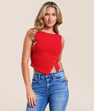 The Workshop Studio Asymmetrical Cropped Tank Top front view