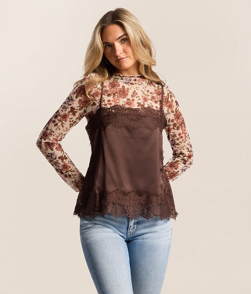 Satin Eyelash Lace Trim Tank Top - thumbnail 8