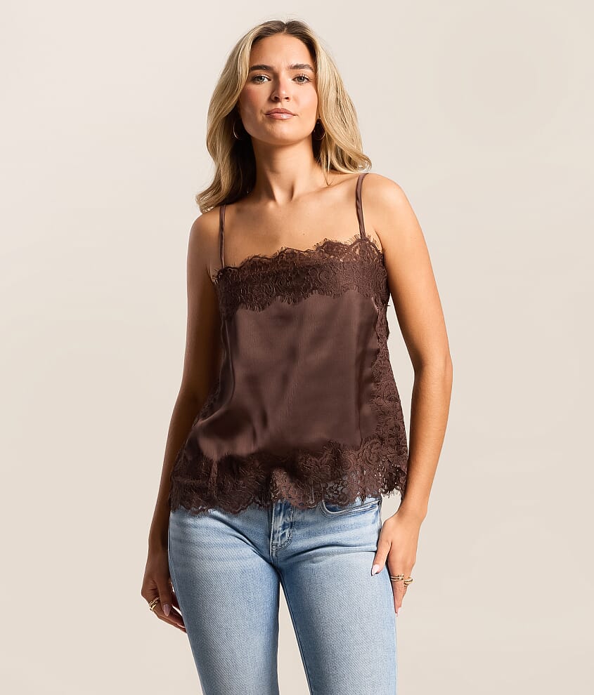 Satin Eyelash Lace Trim Tank Top - thumbnail 9