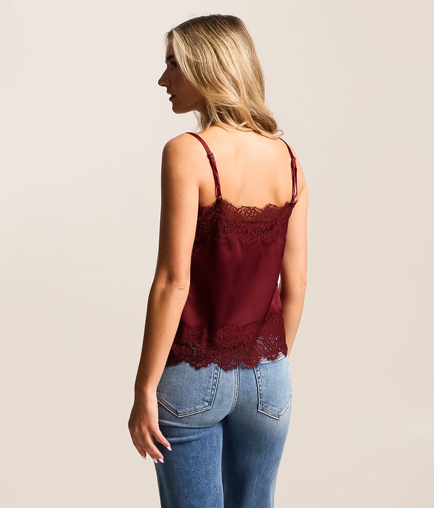 Satin Eyelash Lace Trim Tank Top - thumbnail 2