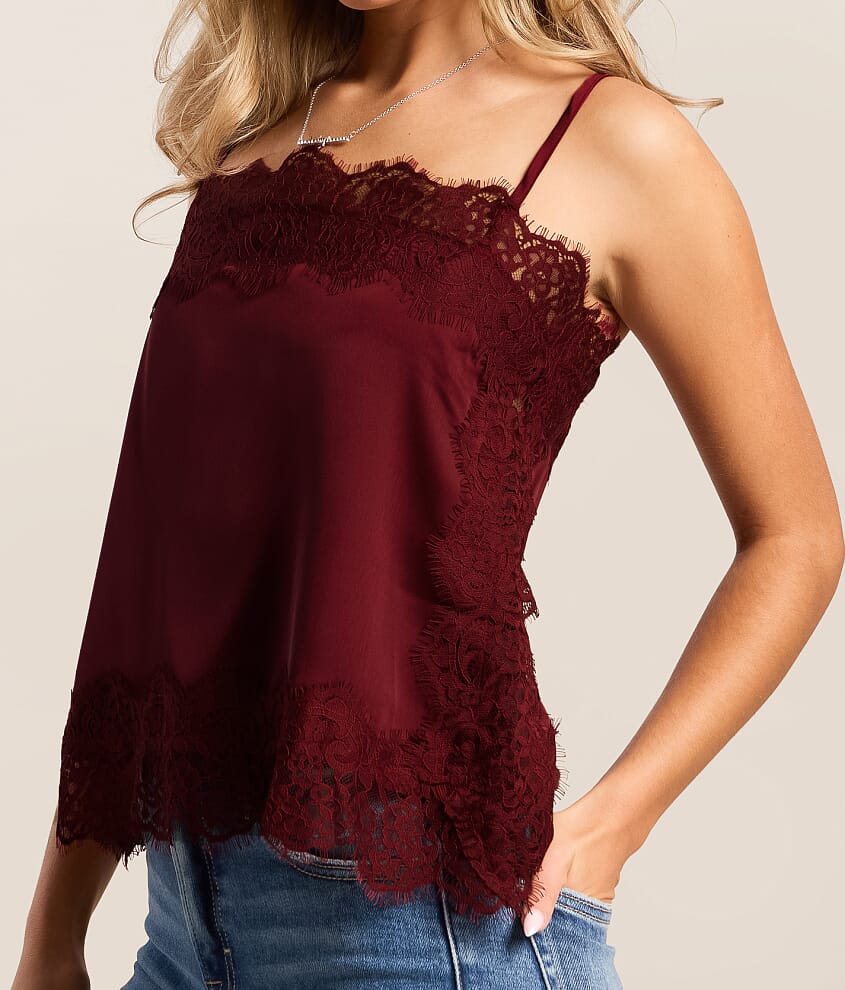 Satin Eyelash Lace Trim Tank Top - thumbnail 3