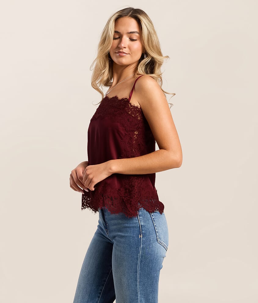 Satin Eyelash Lace Trim Tank Top