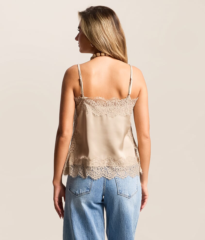 Satin Eyelash Lace Trim Tank Top - thumbnail 6