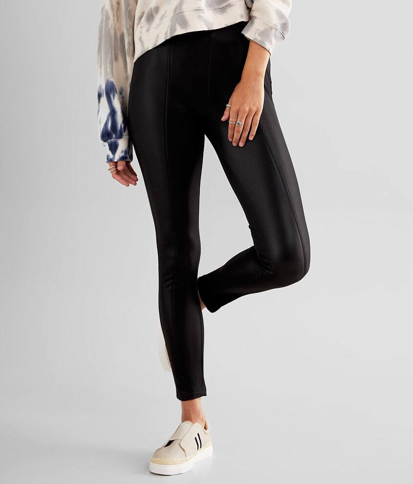 Faux Leather Side Stripe Stretch Leggings, Leggings