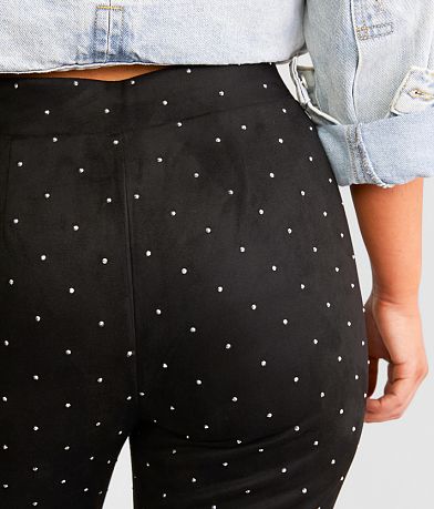 Willow &amp; Root Rhinestone Faux Suede Flare Stretch Pant back pocket view