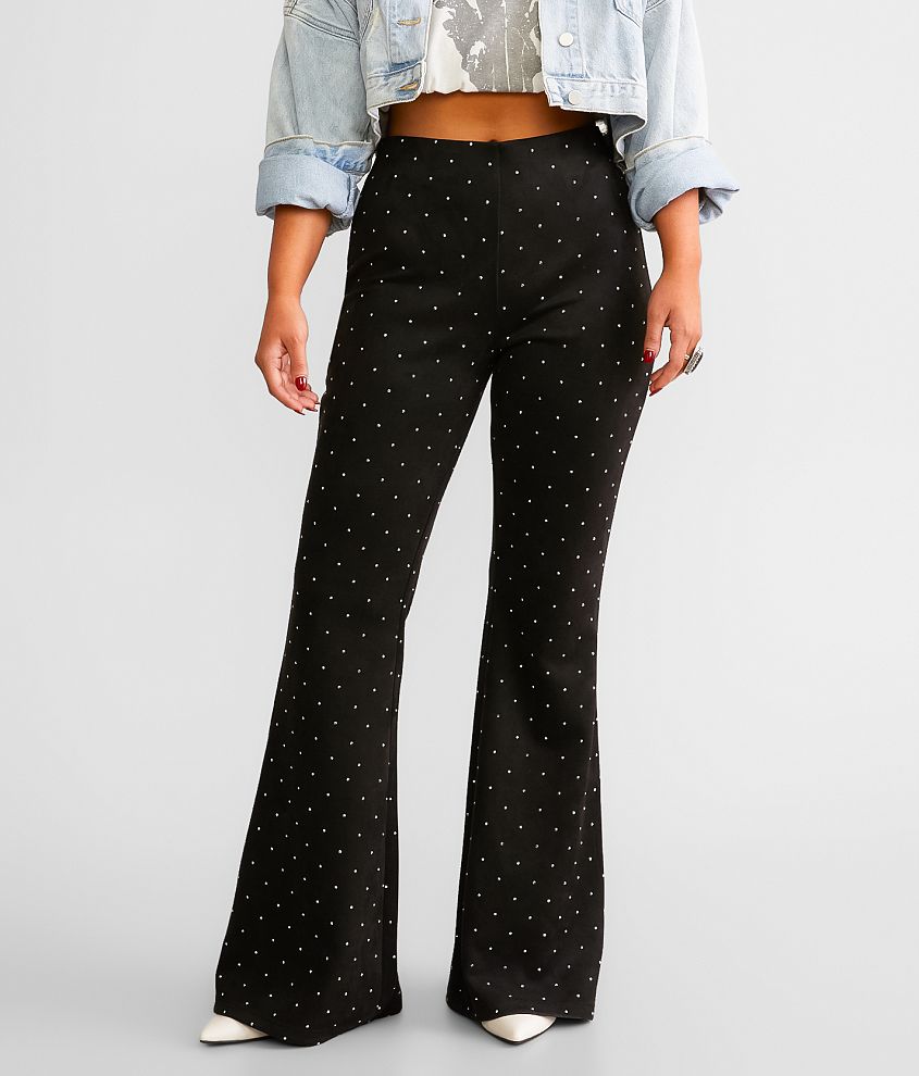 Willow & Root Rhinestone Faux Suede Flare Stretch Pant - Women's Pants in  Black