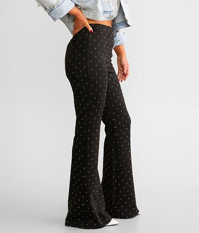 Willow &amp; Root Rhinestone Faux Suede Flare Stretch Pant full left side view