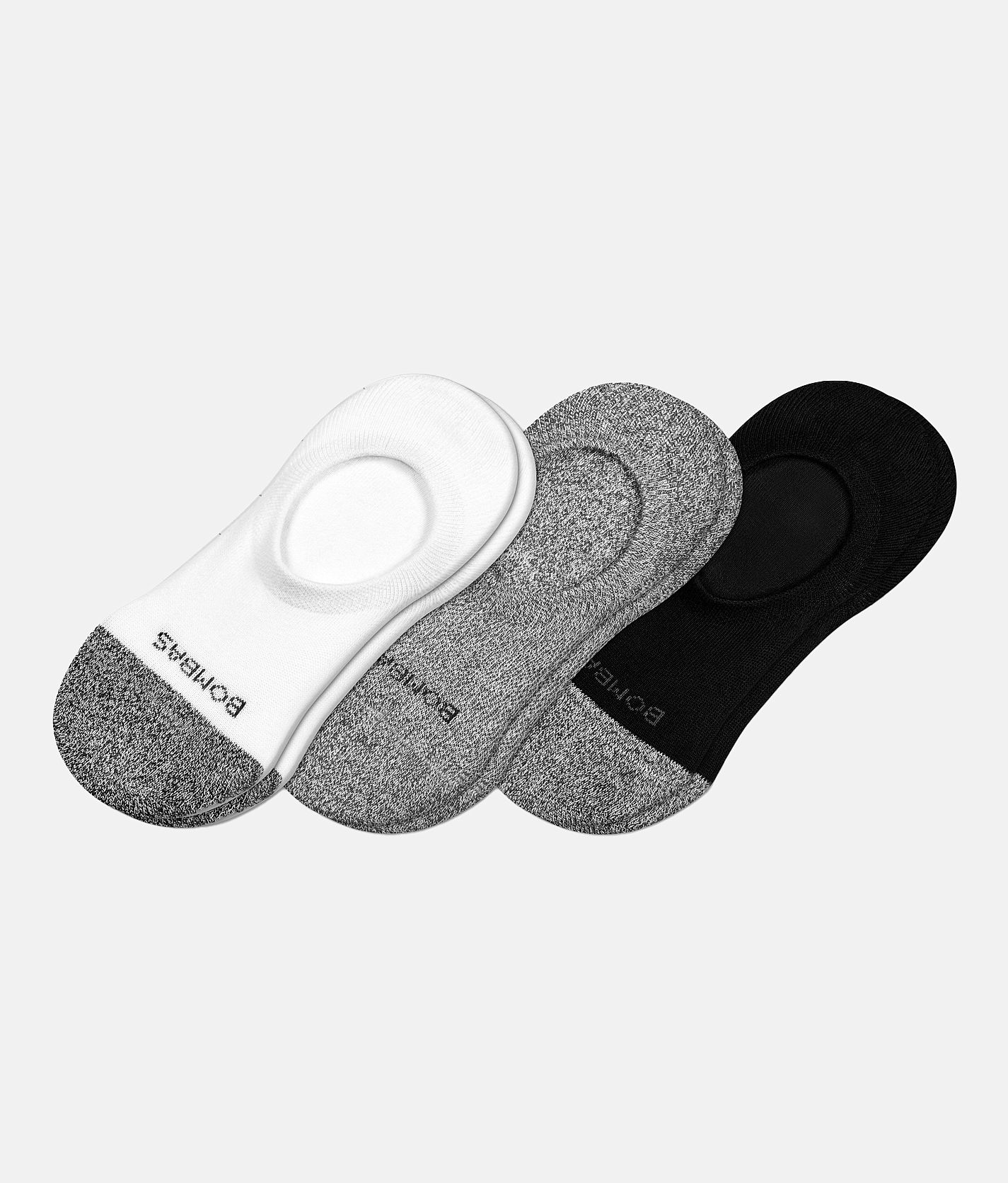 Bombas Cushioned No Show 3 Pack Socks Men s Socks in White Grey Black Buckle